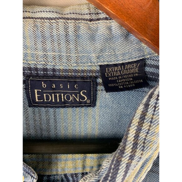 Basic Editions Mens XL Plaid Short Sleeve Button-Down Shirt Blue & Yellow - Picture 3 of 5